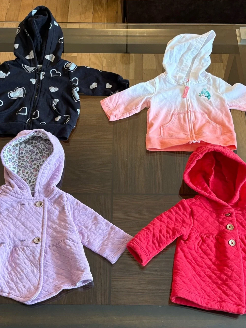 Carter's + Okie Dokie Baby Girl Hoodie Jacket Lot 3 Months Multicolor Hearts